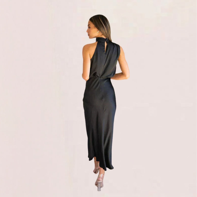 Halter Neck Draped Midi Dress