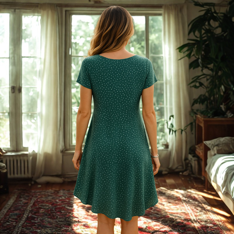 Round Neck Short Sleeve Stretch Dress