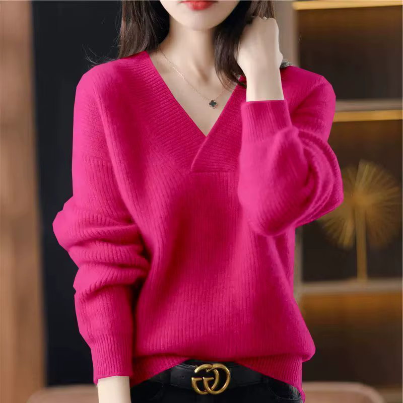 Premium Women's V Neck Ribbed Sweater