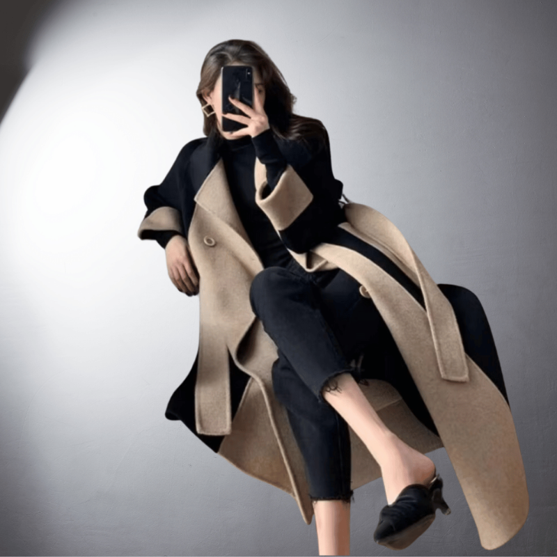 Straight Cut Notched Collar Long Coat