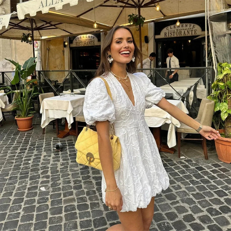 Women's V-Neck Embroidered Mini Dress