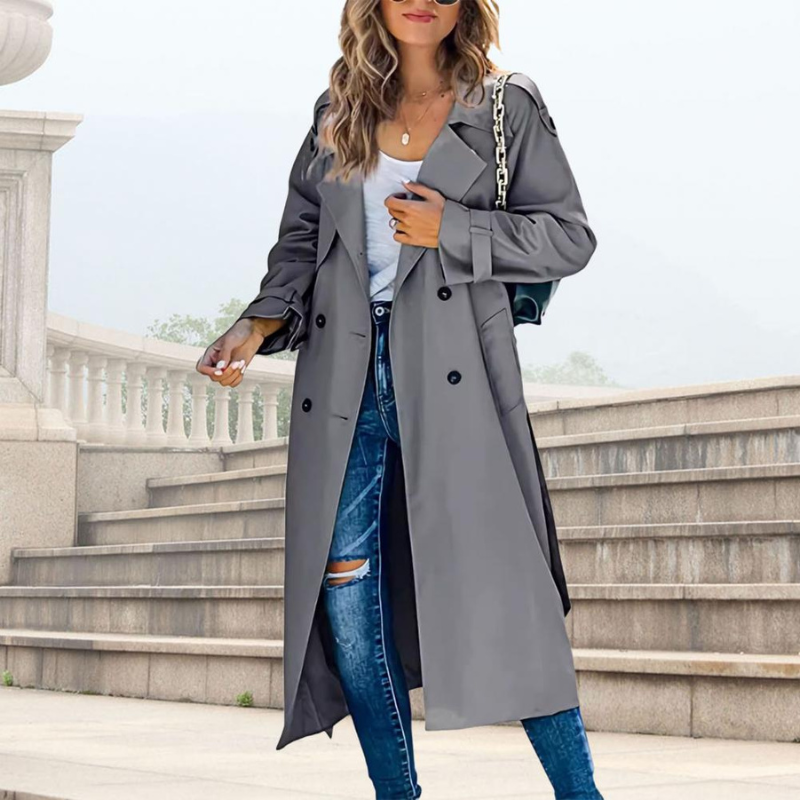 Women's Long Sleeve Notched Trench Coat