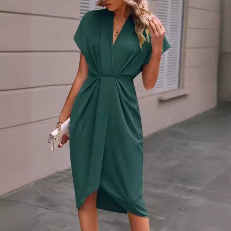 Elegant Midi Dress with V-Neck