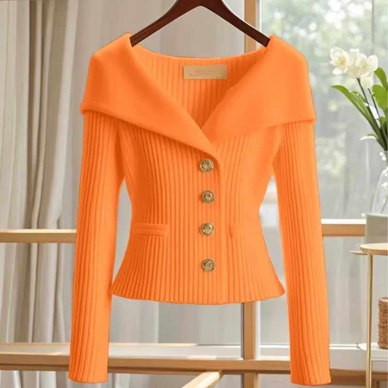 Off-Shoulder Button Sweater