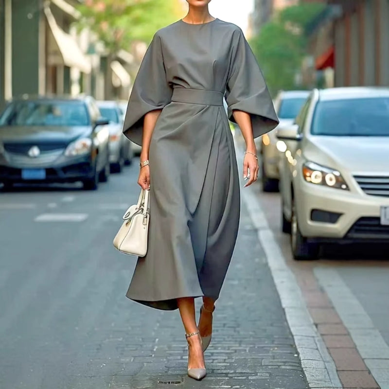 Lantern Sleeve Belted Dress