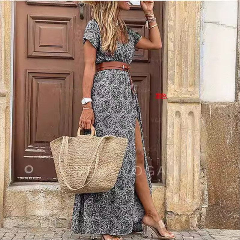 Women's Floral Print Maxi Dress with Belted Waist