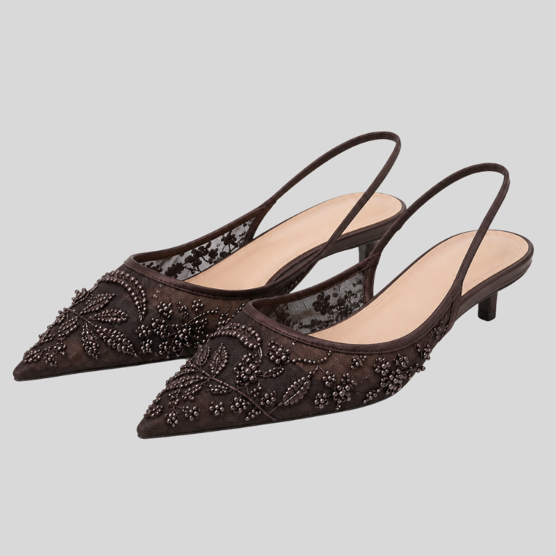 Embroidered Floral Slingback High Heels for Women