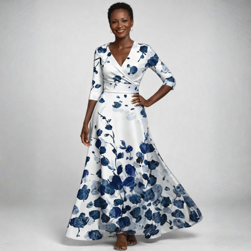 Elegant Floral Maxi Dress with V Neck