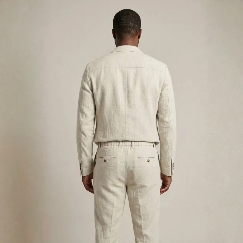 Men's Contemporary Linen Blazer and Wide Leg Pants Set