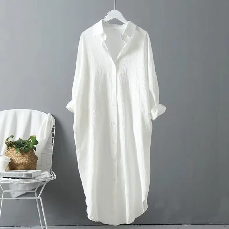 Elegant Women's Long Sleeve Midi Shirt Dress