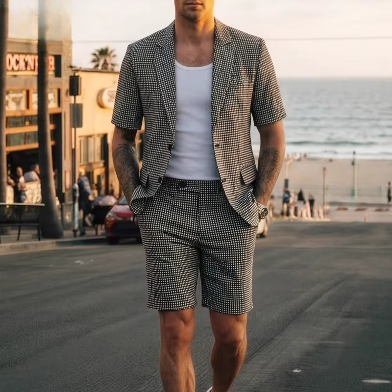 Men's Stylish Plaid Blazer and Trousers Set