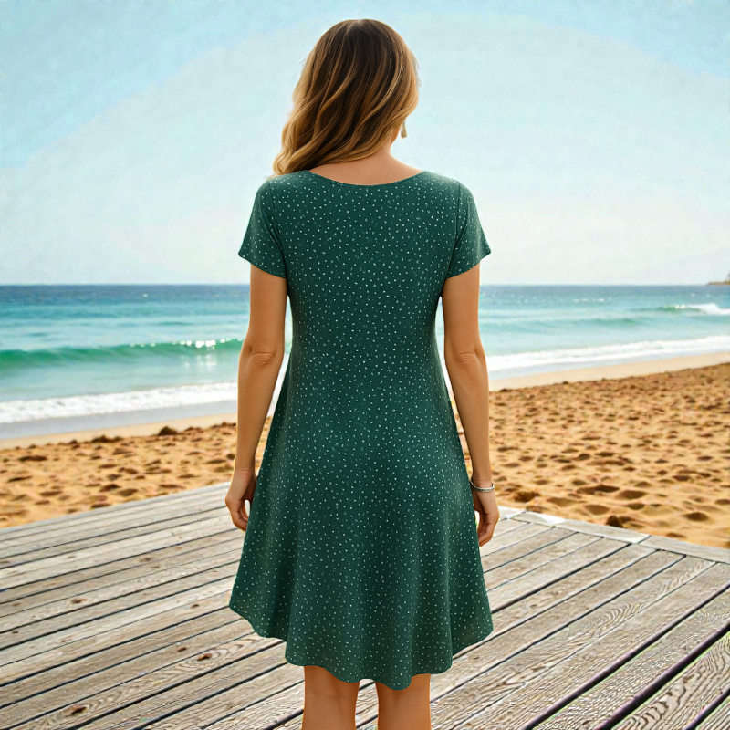 Round Neck Short Sleeve Stretch Dress