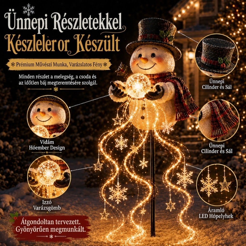 SnowfallGlow - Napelemes hóember kerti lámpa zuhatag hatással