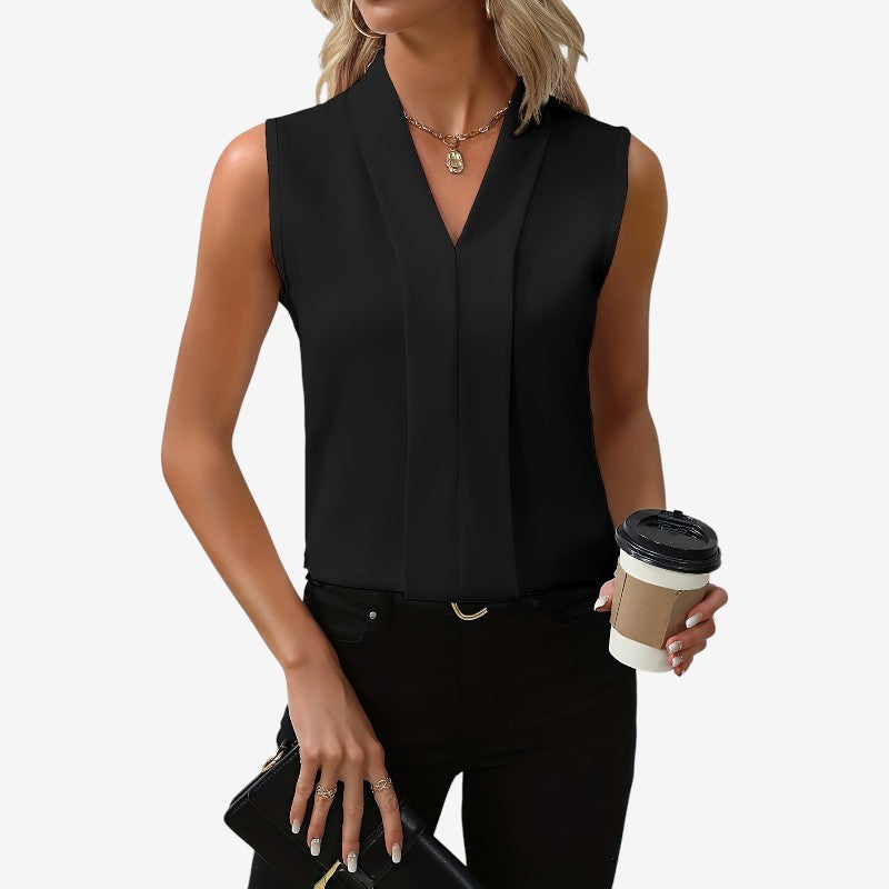 Women’s Sleeveless V-Neck Pleated Blouse