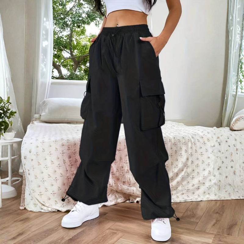 Women's Wide Leg Drawstring Trousers with Side Pockets