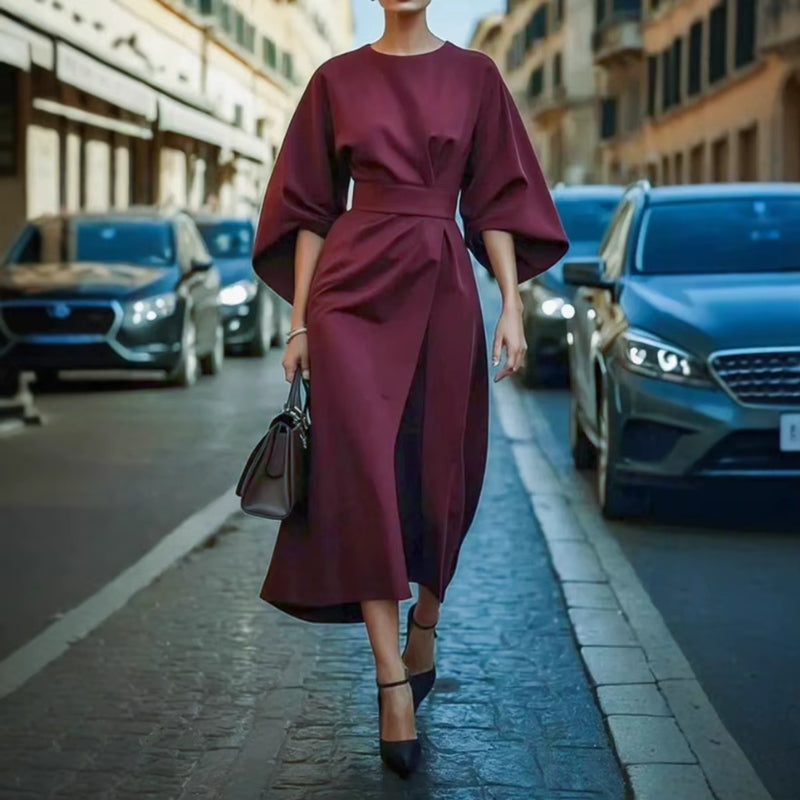 Lantern Sleeve Belted Dress