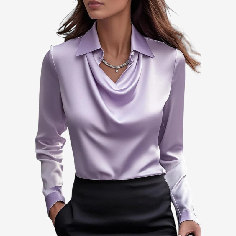Long Sleeve Draped Collar Blouse