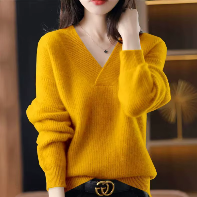Premium Women's V Neck Ribbed Sweater