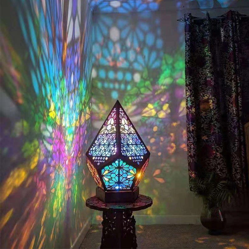 CelestiaBohemian - Bohemian Wooden Star Projector Lamp Colorful LED Star Projection with Handmade Wooden Design | Vibrant Multicolored Glow for Relaxation, Meditation or Home Decor | Eco-Friendly Bohemian Accent for Bedroom or Living Room