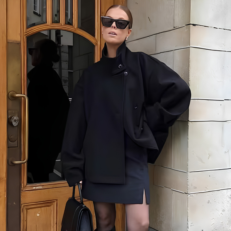 Womens Button Front Stand Collar Coat
