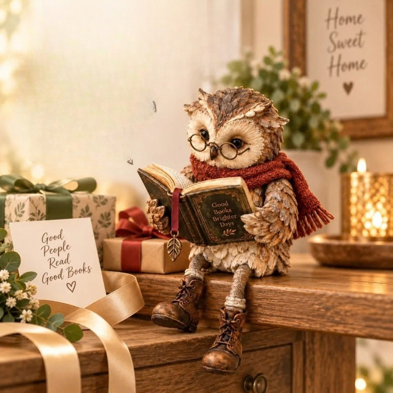 Owlfolio - Bagoly figura könyvvel lakásdekorációhoz
