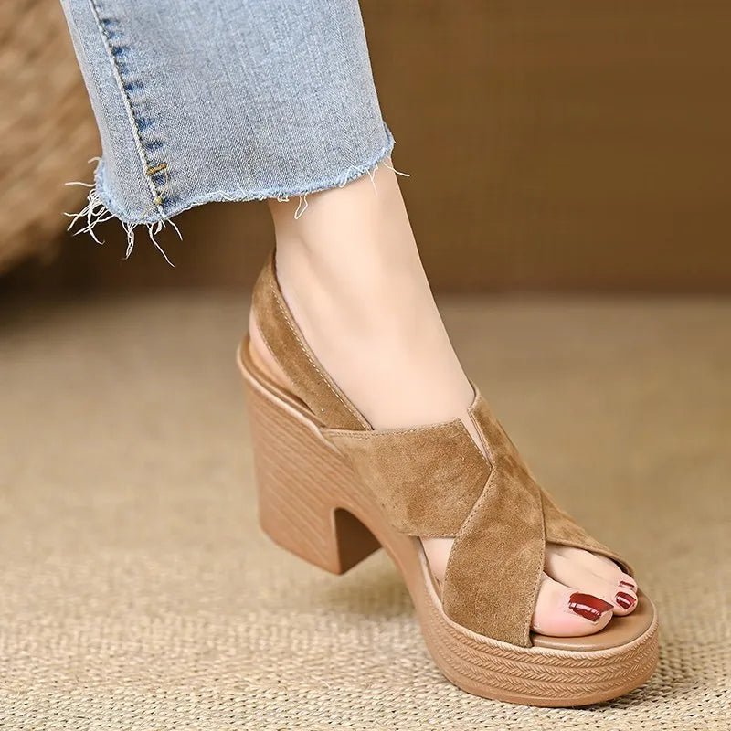 Block Heel Cross Strap Sandals