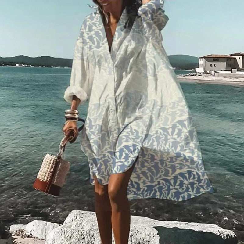 Printed Long Sleeve Midi Dress