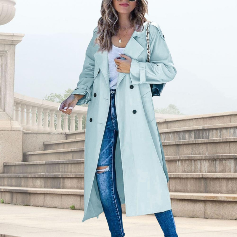 Women's Long Sleeve Notched Trench Coat