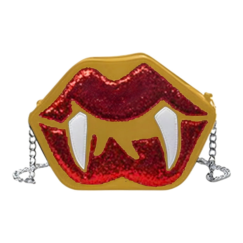 Alina Gothic Halloween Shoulder Bag – Lips & Teeth Design with Adjustable Strap