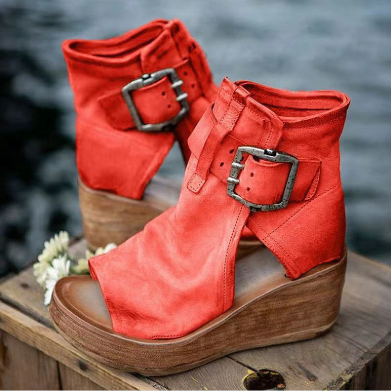 Women's Peep Toe Platform Sandals with Adjustable Buckle