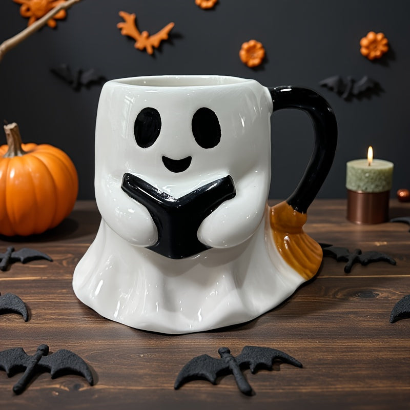 Cute Halloween Ghost Mug with Book Design