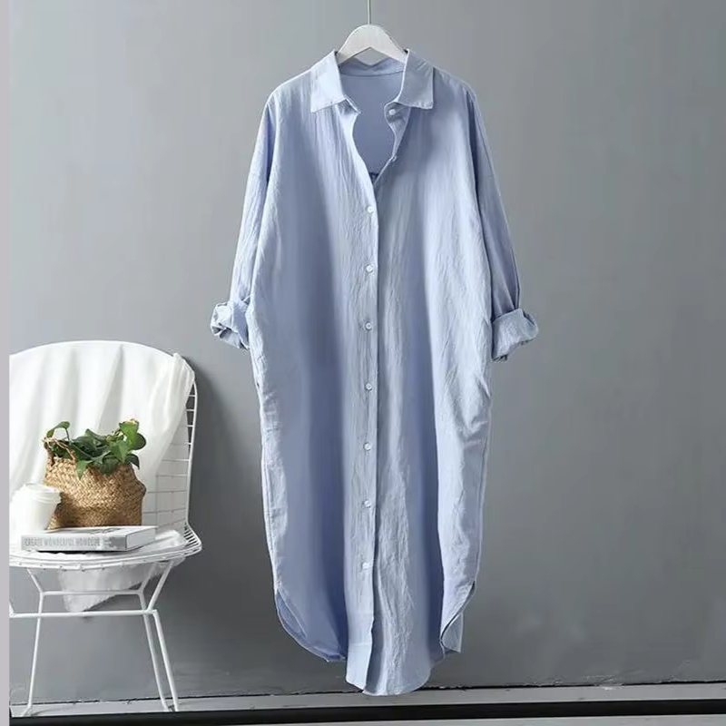 Elegant Women's Long Sleeve Midi Shirt Dress