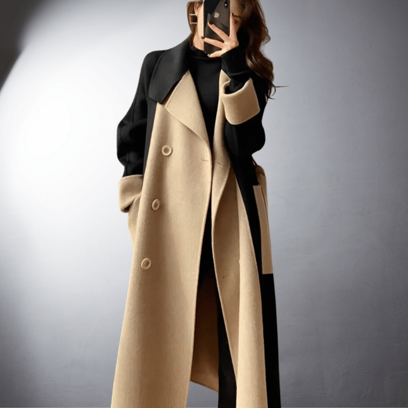 Straight Cut Notched Collar Long Coat