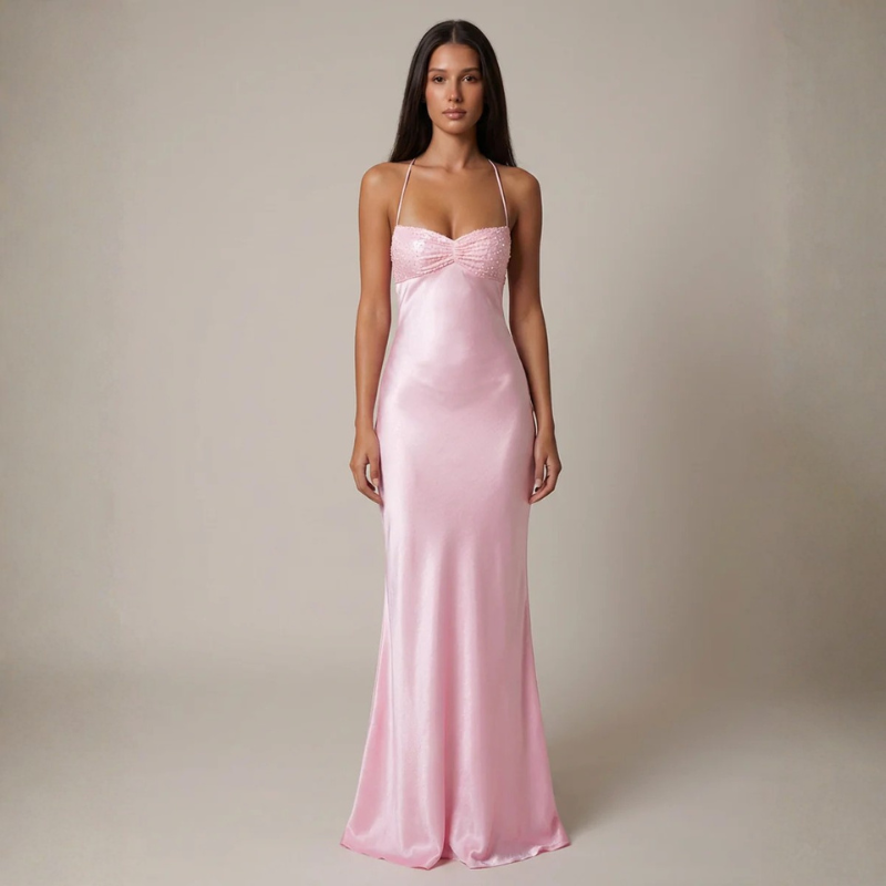 Elegant Women's A-Line Maxi Dress with Spaghetti Straps