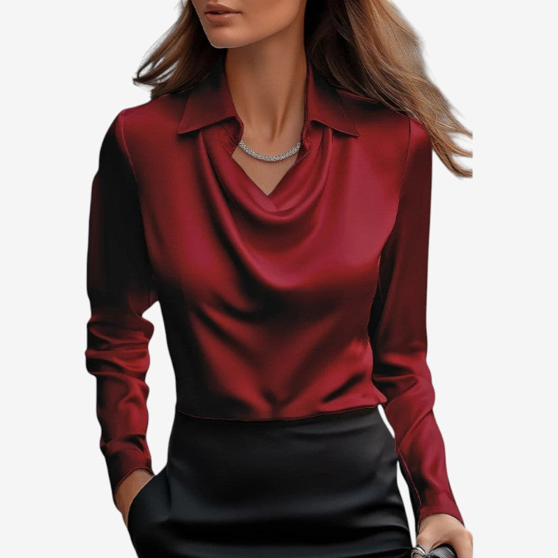 Long Sleeve Draped Collar Blouse