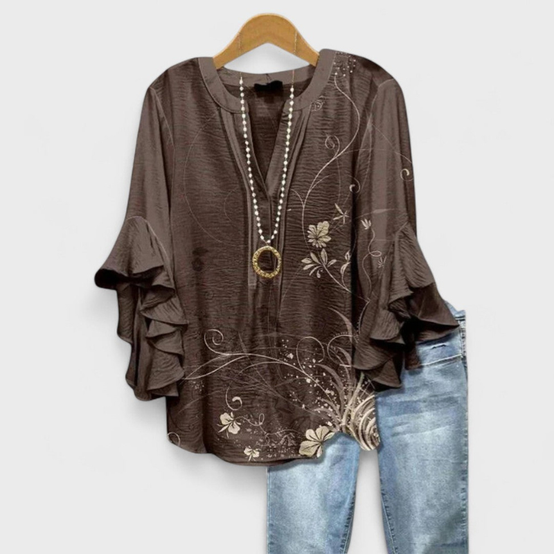 Stylish Women's Printed Blouse with Deep V Neck