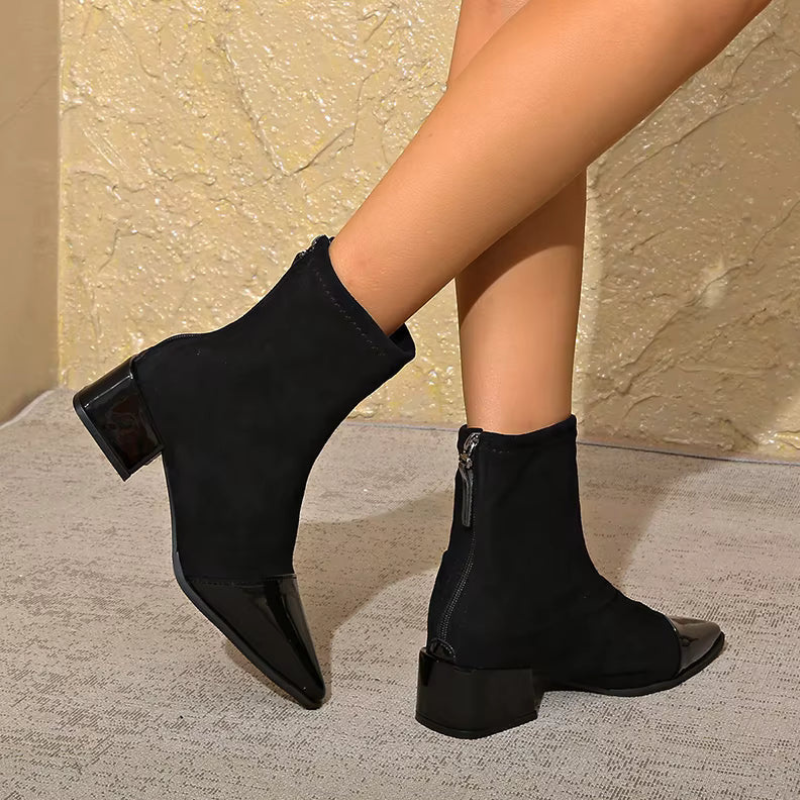 Pointed Toe Ankle Boots with Block Heel