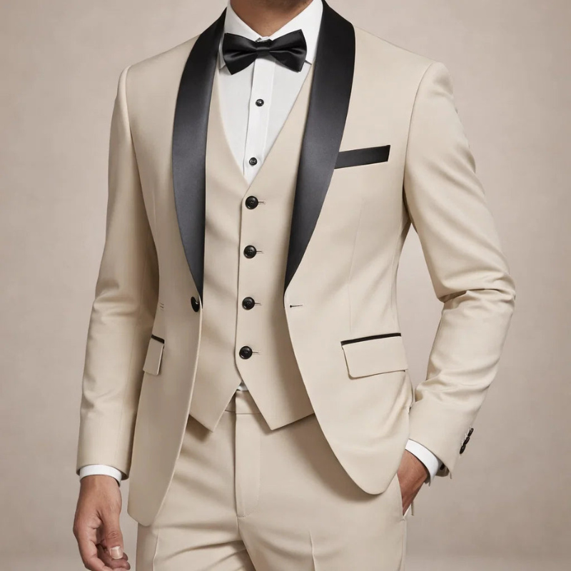Men's Slim Fit Three Piece Suit with Blazer and Straight Leg Trousers