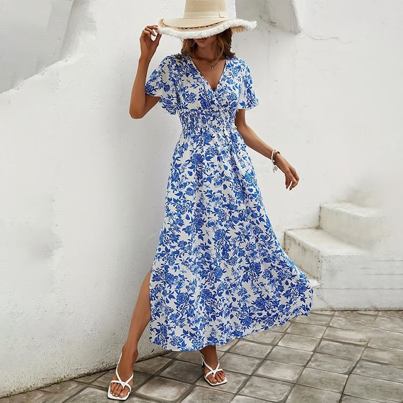 Women’s Printed V-Neck Maxi Dress