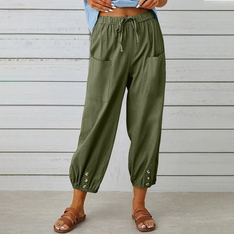 Women’s High-Waisted Drawstring Trousers with Pockets