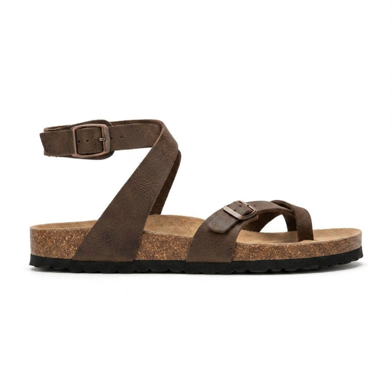 Women's Flat Sandals with Toe Strap and Adjustable Buckle