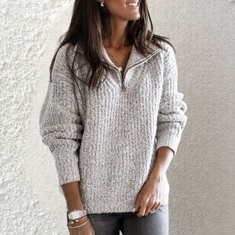 Women’s Long Sleeve Zip-Up Ribbed Sweater