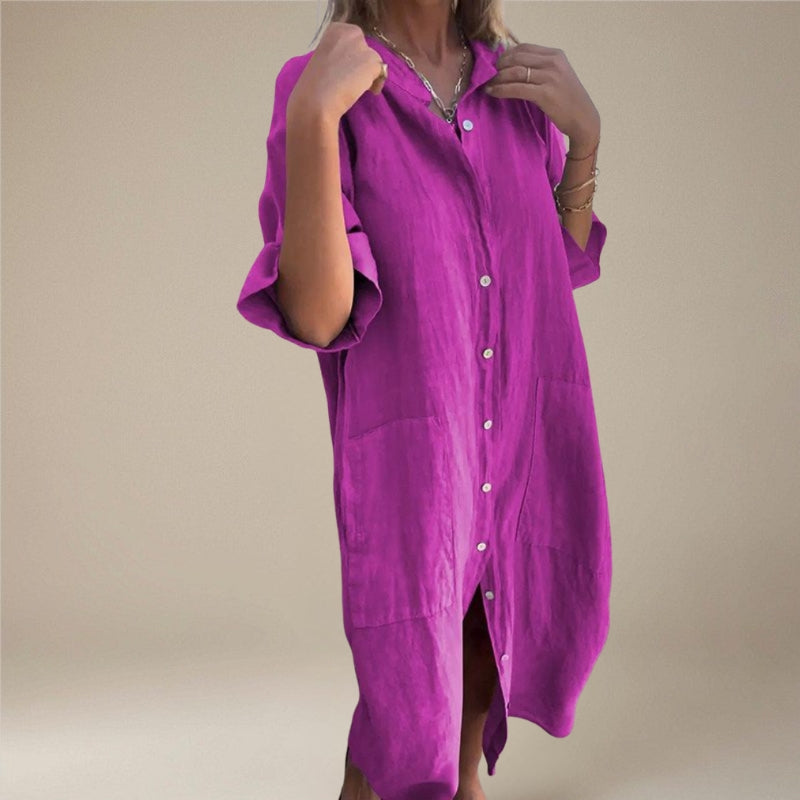 Women's Long Sleeve Button-Down Midi Dress