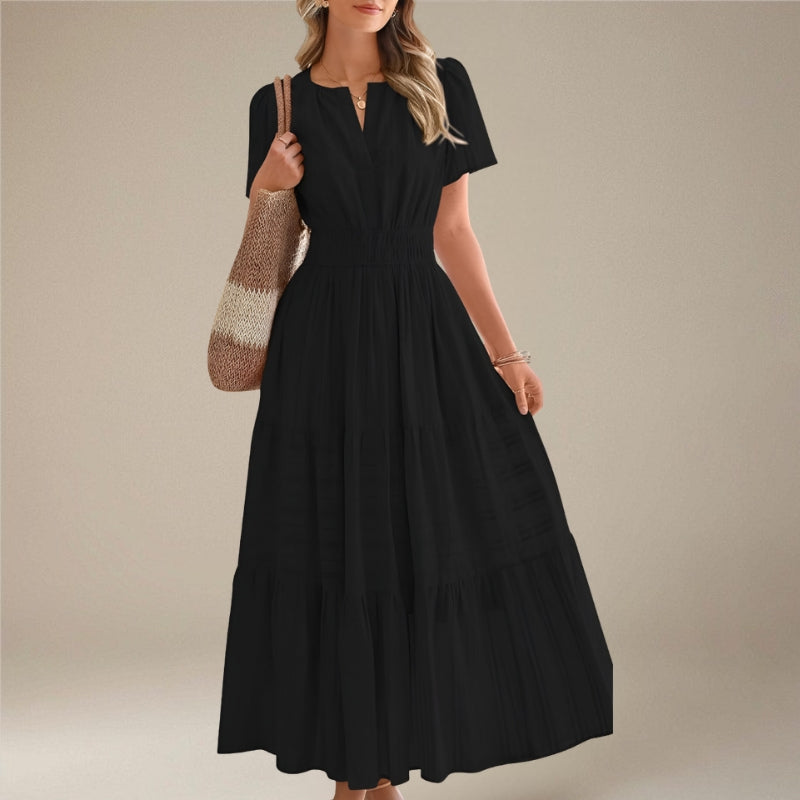 Women's Wrap Waist Midi Dress with Short Sleeves