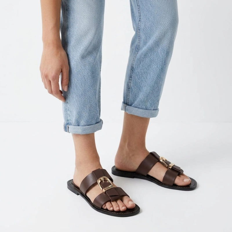 Women's Flat Sandals with Buckle And Open Toe Design