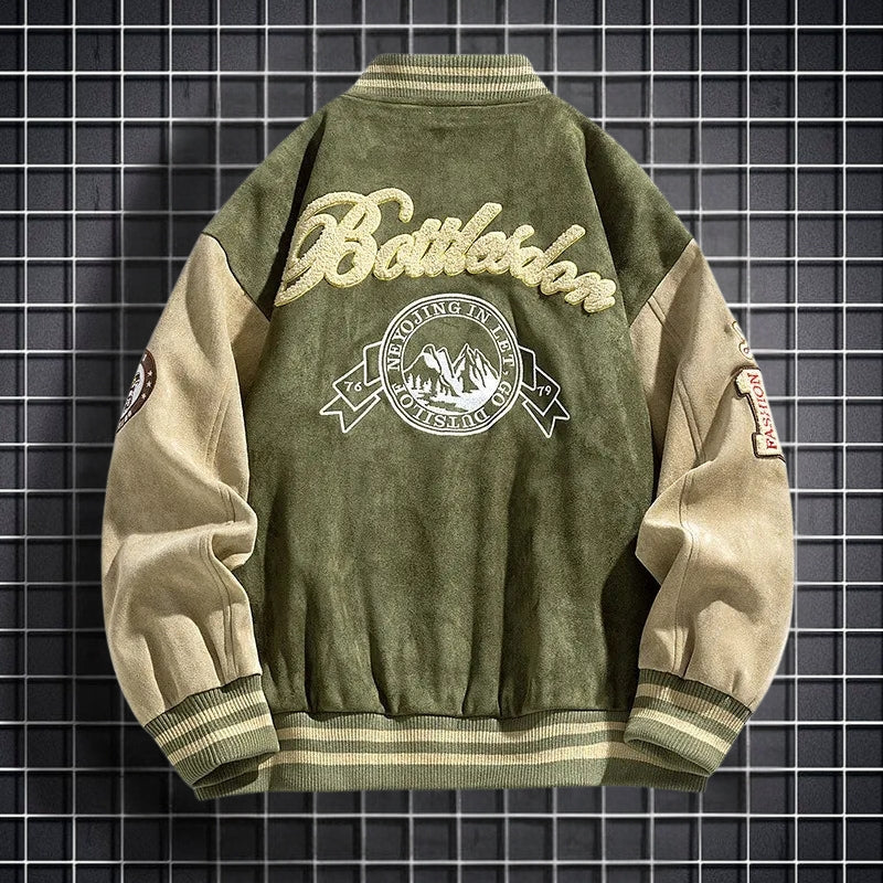 Men's Long Sleeve Button Front Bomber Jacket with Pockets