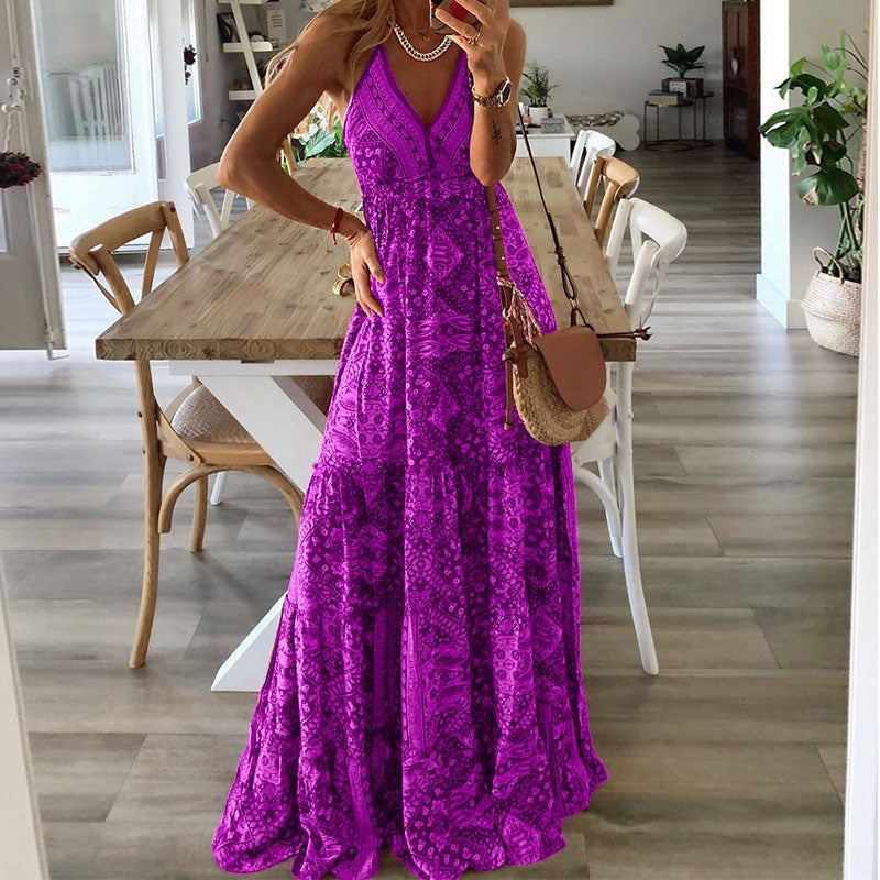 Women’s Long Draped V-Neck High Waist Dress