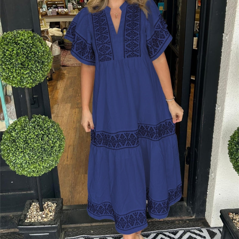 Women’s Printed V-Neck Midi Dress