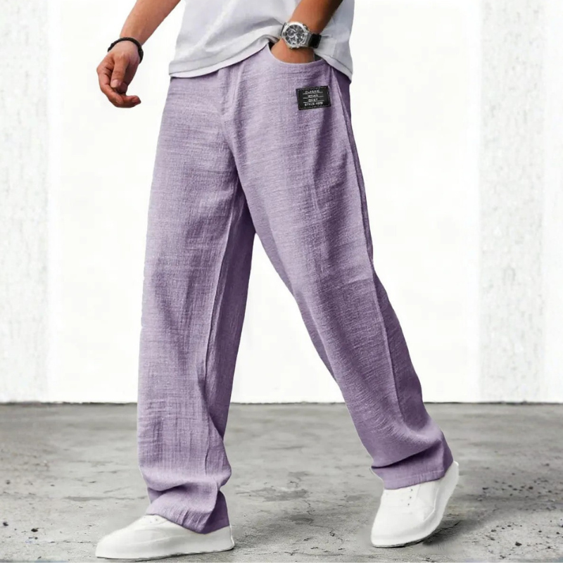 Men's Relaxed Fit Wide Leg Trousers with Pockets