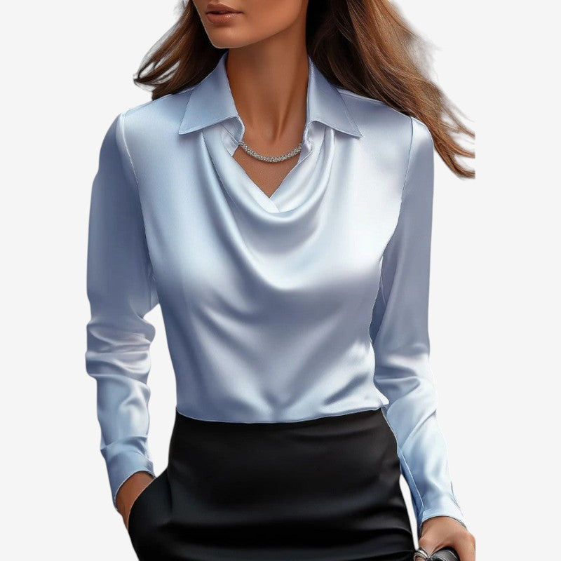 Long Sleeve Draped Collar Blouse